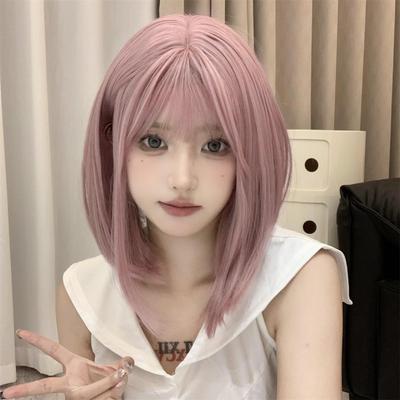 Eileen Bob Sakura Pink Wig Natural Fluffy Wig Straight Small Face Effect Net Included Women's