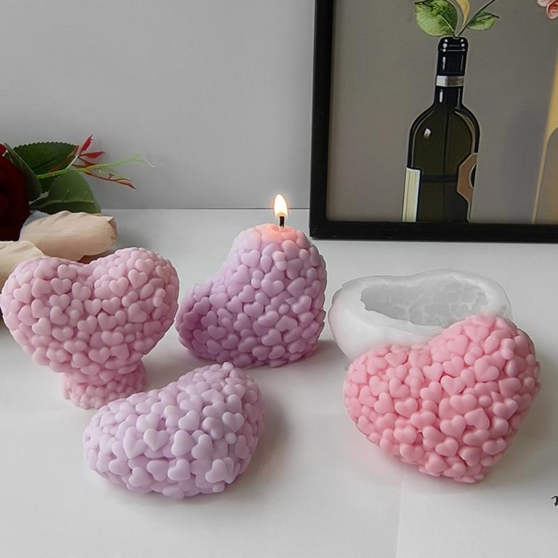 Heart Shape Candle Mold Silicone Mould for Candle Making DIY Fondant Aromatherapy Scented 3D Moulds Valentines Day Gifts