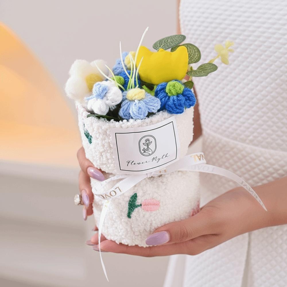 Home Decor Knitted Flower Bouquet Tulip Artificial Flower Bouquet Crochet Flower Bouquet  Festival