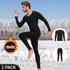 Men's Autumn/Winter Black Round Neck Comfortable and Versatile Warm Underwear Set Plus Size Sports and Fitness Base Shirt