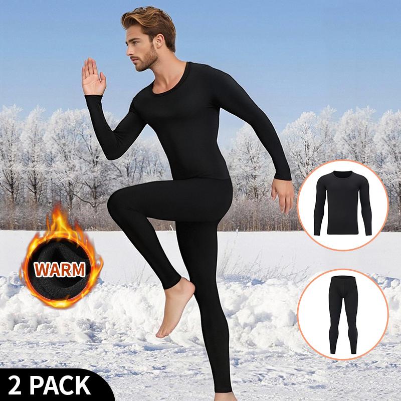Men's Autumn/Winter Black Round Neck Comfortable and Versatile Warm Underwear Set Plus Size Sports and Fitness Base Shirt