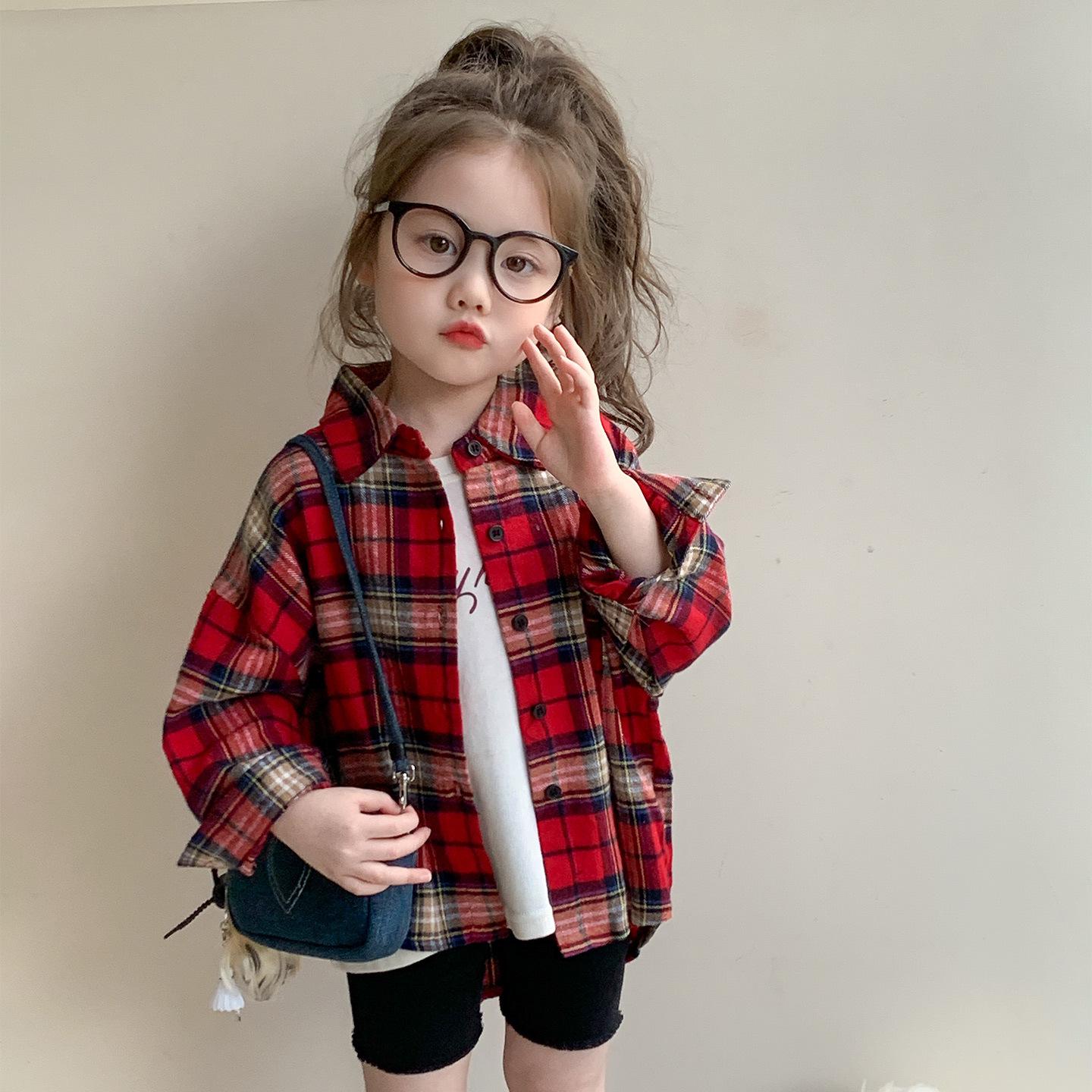 

Клетчатая рубашка с длинным рукавом для девочек - Коллекция Весна и Осень 2025 140 cm красный