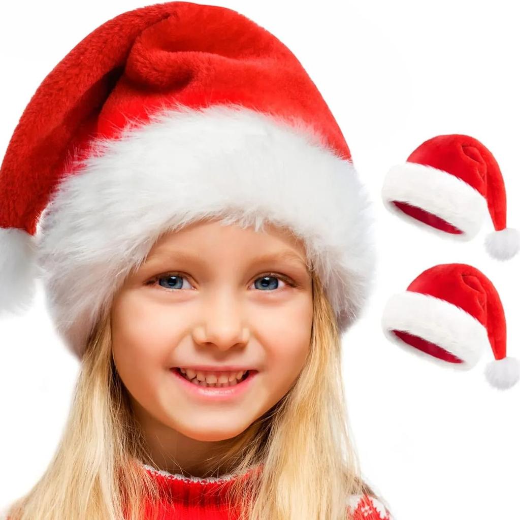 2PCS  Santa Hat for Kid Boys Girls Christmas Hat Bulk Xmas Holiday Velvet Hat for Children New Year Festive Holiday Party