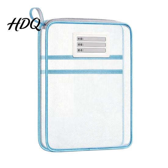 Portable Storage Pouches Transparent Nylon Document Bag Lightweight Mesh File Organizer with Zipper School Stationery Organizers And Strap,