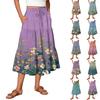 Womens Maxi Skirt Drawstring High Waisted Summer Long Skirts Lightweight Tiered Flowy Floral Pleated Skirts