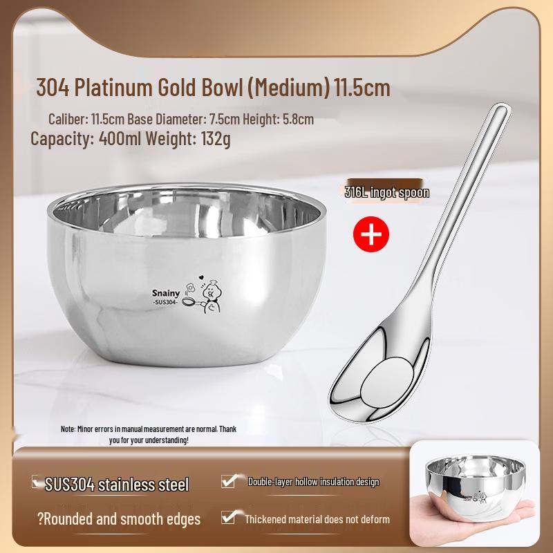 ZISIZ Food-Grade Double-Layer Anti-Scald Stainless Steel Bowl