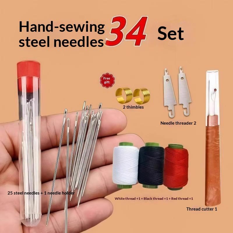 34/36Pcs Hand Sewing Tool Set Large-Eye Steel Needle With Threaders Diverse Practical Tools For Home Sewing Diy Crafts