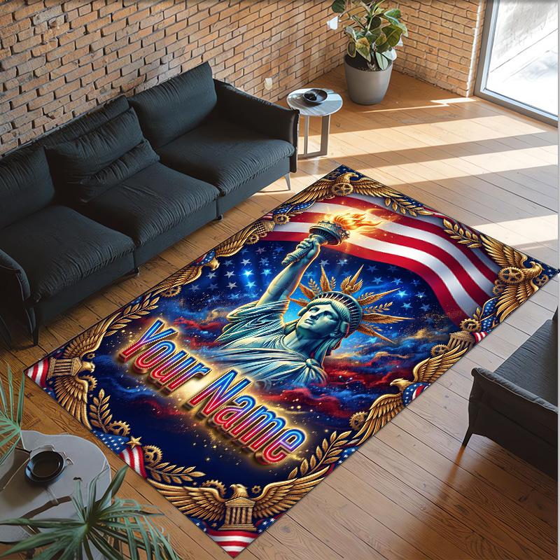 American Patriotic Theme Crystal Velvet Rug Personalized Custom Name Text Soft Floor Mat Home Decor