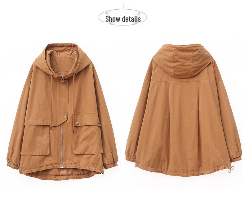 Stylish 2024 Women's Pure Cotton Hooded Jacket – Loose Fit, Plus Size, Casual Short Trench for Middle-Aged Moms