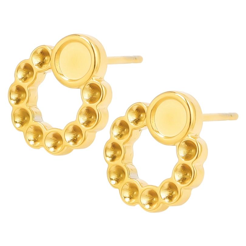 Fashion Ear Studs Gold Color Sun Heart Flower Stainless Steel Earrings For Women Men Accessories Ear Jewelry Fit DIY Rhinestone
