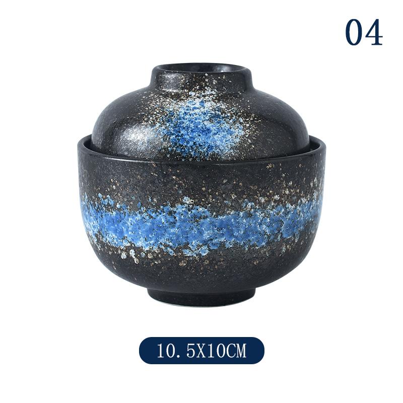 Japanische Suppen-Reisschale mit Deckel Sushi Knödel Würzschale Keramik Eierschale Dessert Traditionelle Miso-Suppenschale Besteck