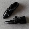 Punk Style Rivet Bow Decorate Low-heel Pumps for Women Fashion Cross Tied Buckle Designer Shoes Concise Comfortable Office Shoes