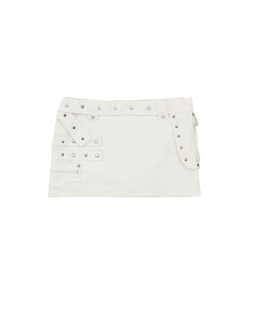 NO EXTRA TOUCH Dyed Belted Bag Studded Mini Skirt Shorts (Ivory) / 26Smsk002Iv