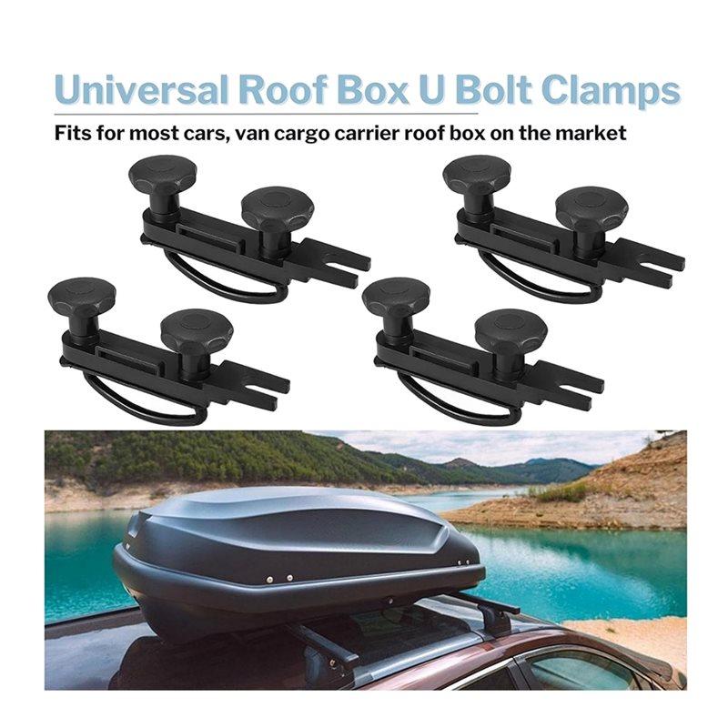 Premium-Roof Box U-Bolt Clamps(4 Pcs), 85Mm Width U-Bracket Clips With 8 Lock Nuts& 2 Straps- Rooftop Cargo Carrier Rack Mountin