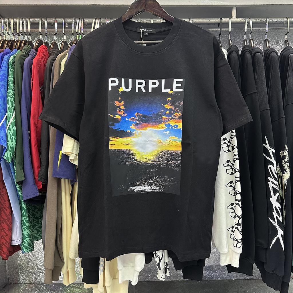 PURPLE letter print crew neck pullover short-sleeve 2023 summer new European and American trendy brand T-shirt collection tops