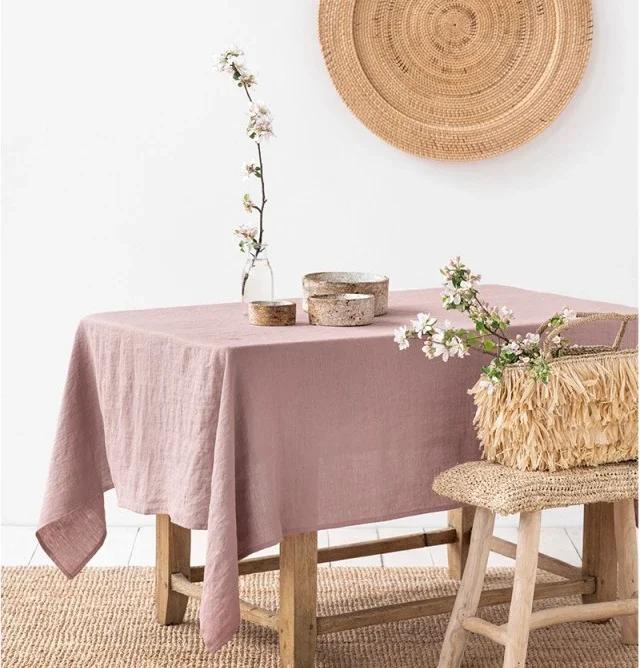 100% Puur Linnen Rechthoekige Tafelkleden voor Eetkamer Buffet Feesten Picknick Evenementen en Restaurants Effen Kleur Tafelkleed Decoratief 90x90cm