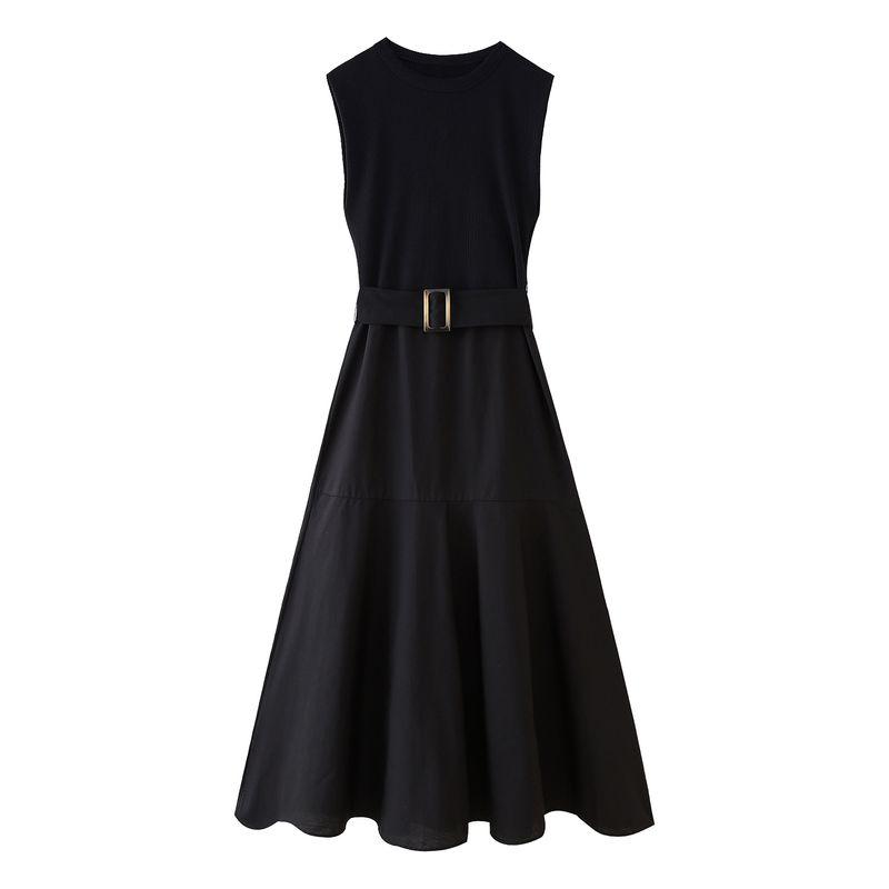 

Kaslead New Arrival Women s Clothing Fashion Style Fashion with Belt Patchwork Sleeveless Dress 0264636 Black L