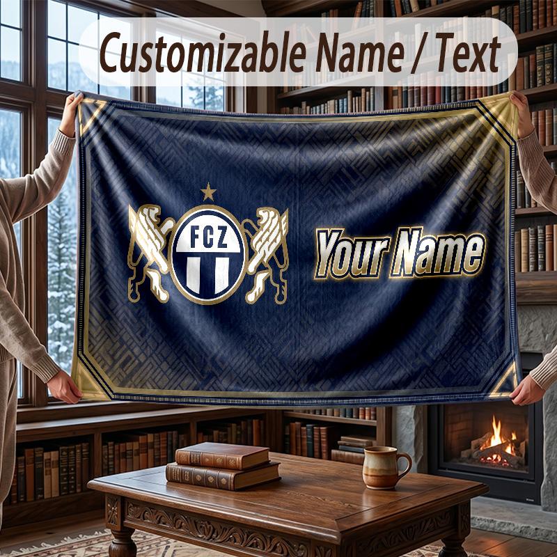 Custom Name Flannel Throw Blanket FC Zürich Pattern Warm Home Decoration