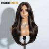 FREEDOM Synthetic Lace Front Wigs For Women 26 inch Straight Layered Wig With Bangs Ombre Brown Blonde Highlight Daily Party Wig