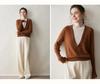 Round Neck Color Block Knit Cashmere Sweater - Loose Slimming Long Sleeve Fake Two-Piece for Autumn/Winter Women