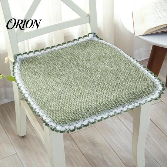 Minimalistische Stuhlunterlagen für das Arbeitszimmer Baumwoll-Leinen-Pad mit Bändern, Gestreifte Karomuster-Matte Leichte Sitzauflage mit Spitzenbesatz, Atmungsaktiv Esszimmer Büro Boho-Stil