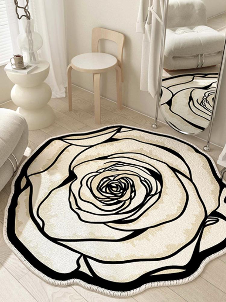 Französische Stil Wohnzimmer Dekoration Blumen Teppich Leichter Luxus Spiegel Bodenmatte Mädchenhafter Teppich für Schlafzimmer Zuhause Unregelmäßige Form Teppich