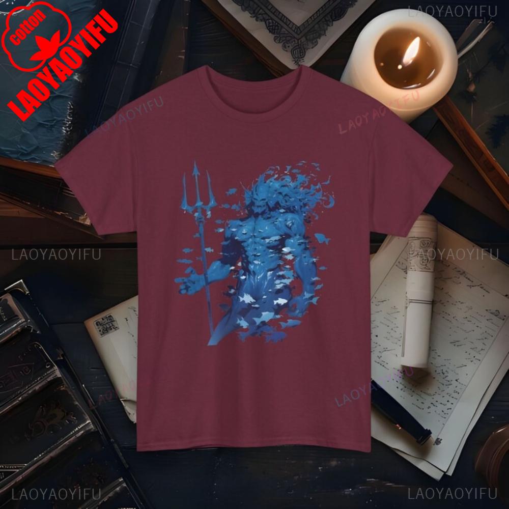 Футболка Посейдон Бог Морей Греческая Мифология Океанская Футболка Трезубец Посейдон Графика Мужская Рубашка Лучший Подарок для Мужа Футболка S