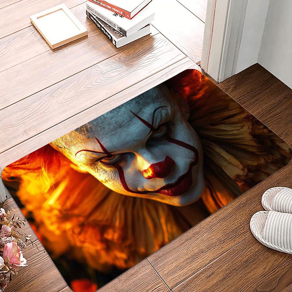 Horror Clown Pattern Door Mat Vivid Scary Clown Designs with Different Facial Expressions Non Slip Floor Mat for Home Decor