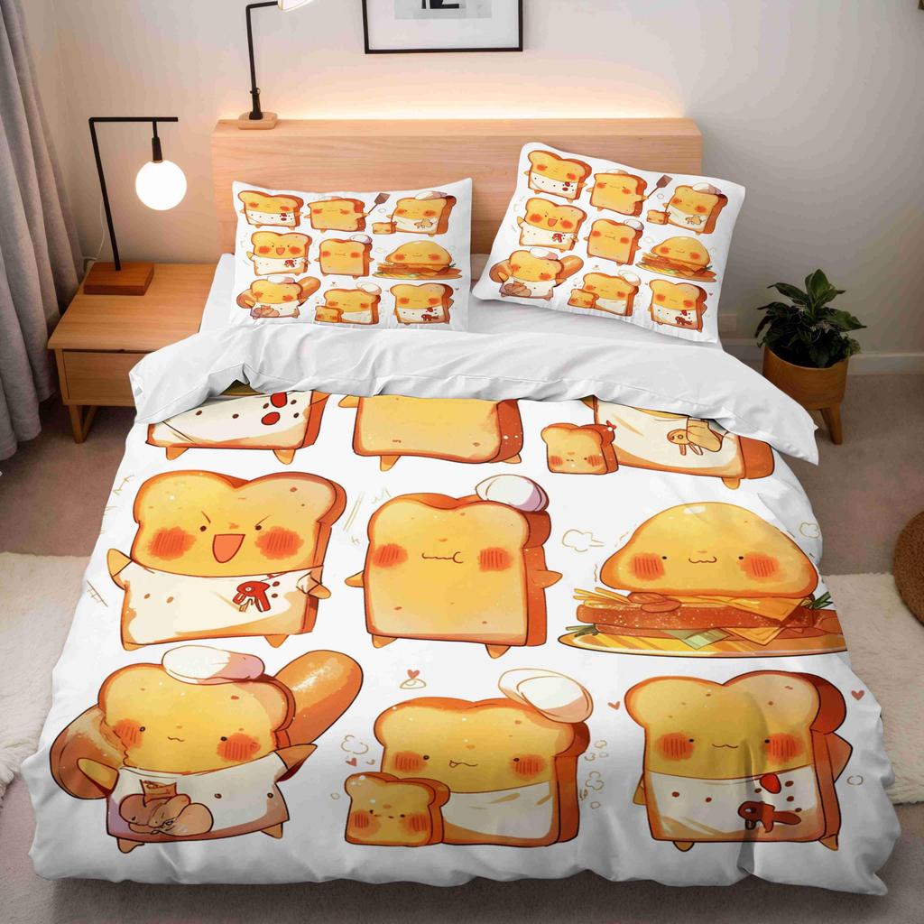 Bread Duvet Cover for Kids Teens Queen Size Lightweight Down Quilt Covers Bedroom Decor 2 Pillowcases 1 Duvet Cover No Comforter