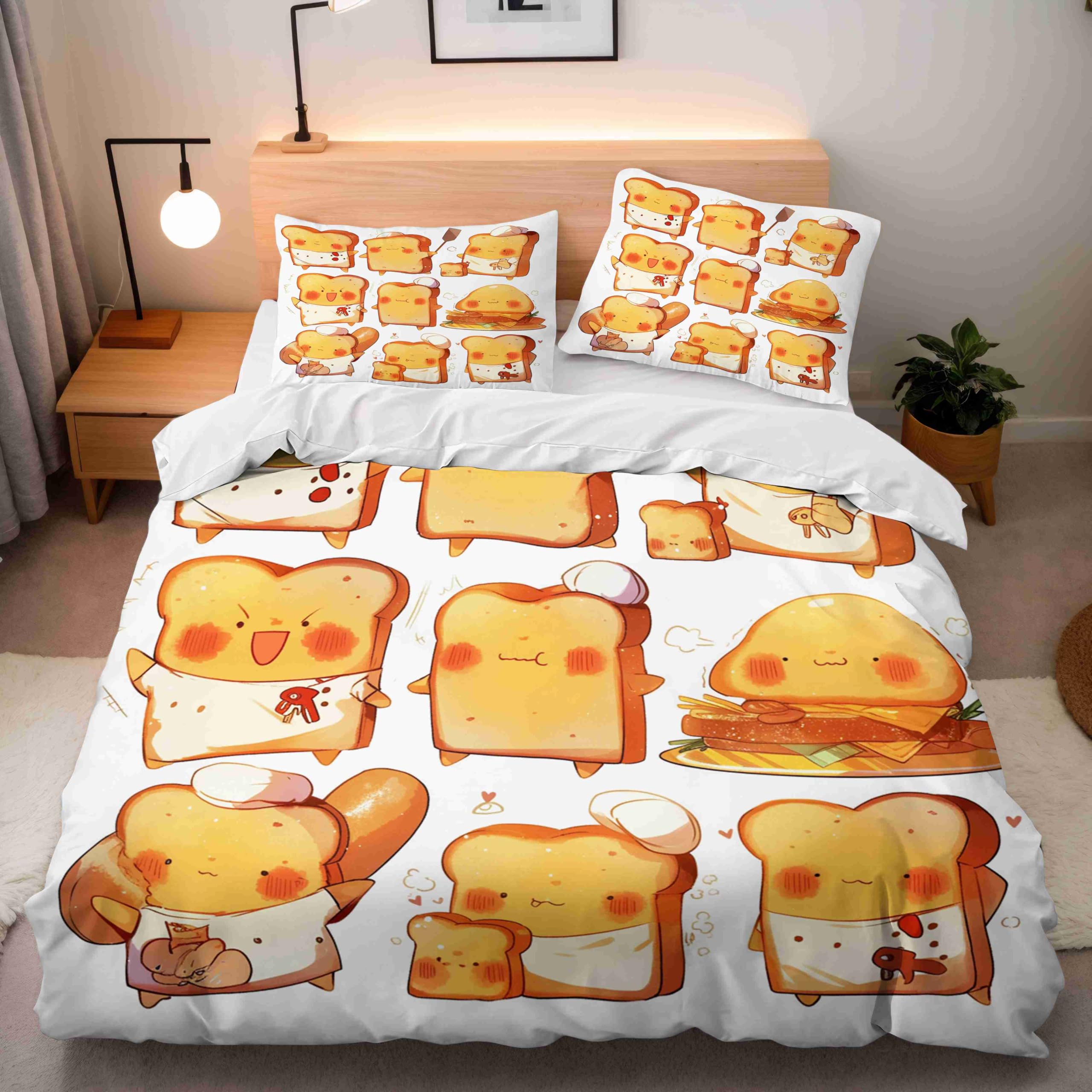 

Bread Duvet Cover For Kids Teens Queen Size Lightweight Down Quilt Covers Bedroom Decor 2 Pillowcases 1 Duvet Cover No Comforter EU Single(135*200cm)3pcs