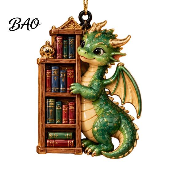 Book Club Party Supplies Bookish Dragon Ornament, Fantasy Dragons Christmas Hanging Gift for Readers Decoration, Acrylic Gothic Pendant, Gifts Lovers