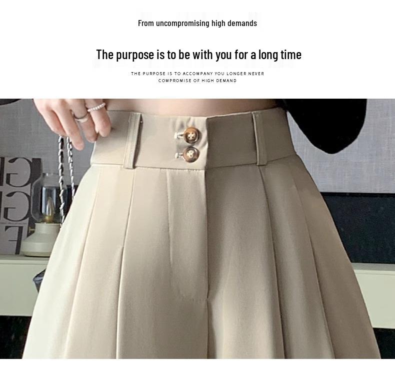 Autumn 2024 High-Waisted Petite Pleated A-Line Culottes - Black Wide-Leg Women's Shorts