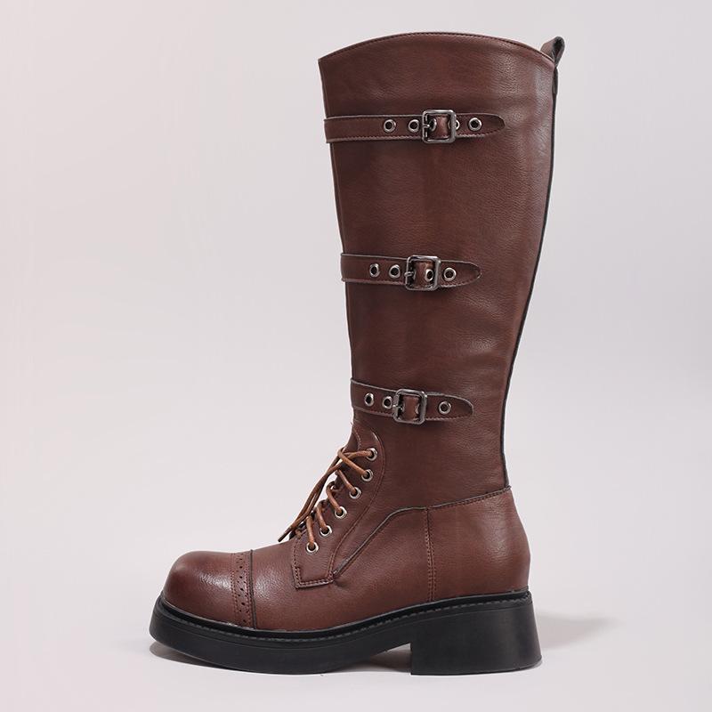 

2025 Супер Огонь Сапоги Толстый Каблук Толстая Подошва Модные Длинные Сапоги Круглый Носок Толстый Каблук Узкие Универсальные Сапоги до Колена Эксклюзив 42 светло-коричневого