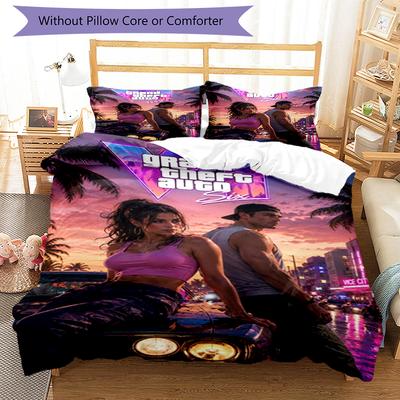 Conjunto de Roupa de Cama GTA 6 com 3 Peças, Capa de Edredom com Fecho, Inclui 1 Capa de Edredom e 2 Fronhas, Macio e Confortável para Todas as Estações.