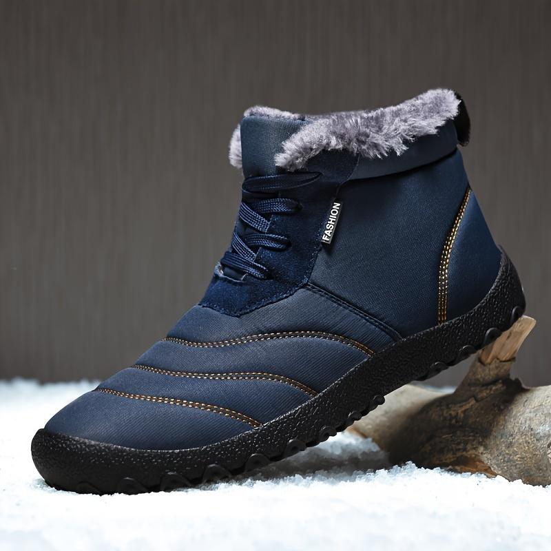 Fleece Lined Men Winter Cotton Shoes, Plus Size Light Sole Warm Snow Boots