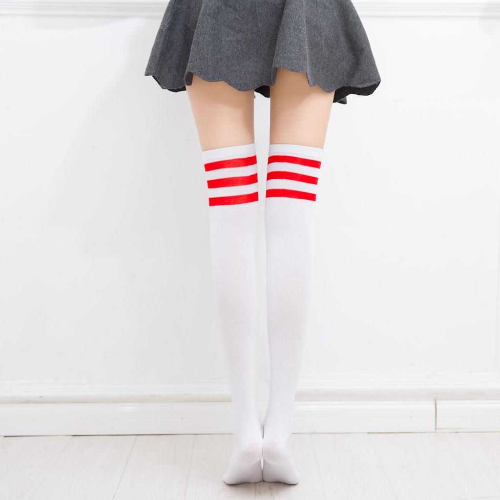 Three bars thigh socks summer women's cotton thin striped socks student socks performance socks knee socks JK socks