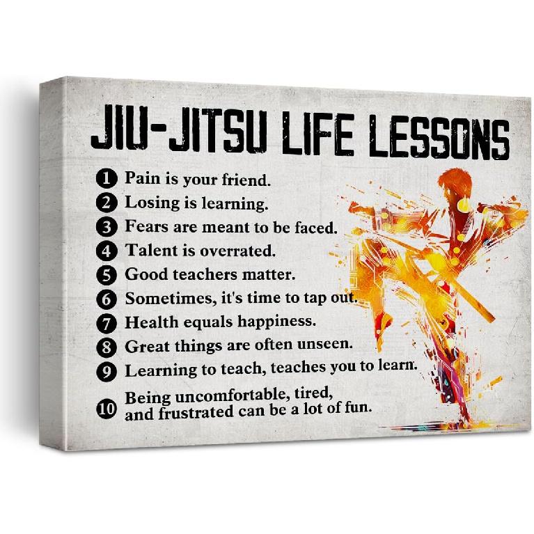 Hijie Jiu-Jitsu Poster Canvas Wall Art for Home Decor, Jiu-Jitsu Life Lessons pirational Canvas Print Painting Ready to Hang Gifts - Easel & Hanging