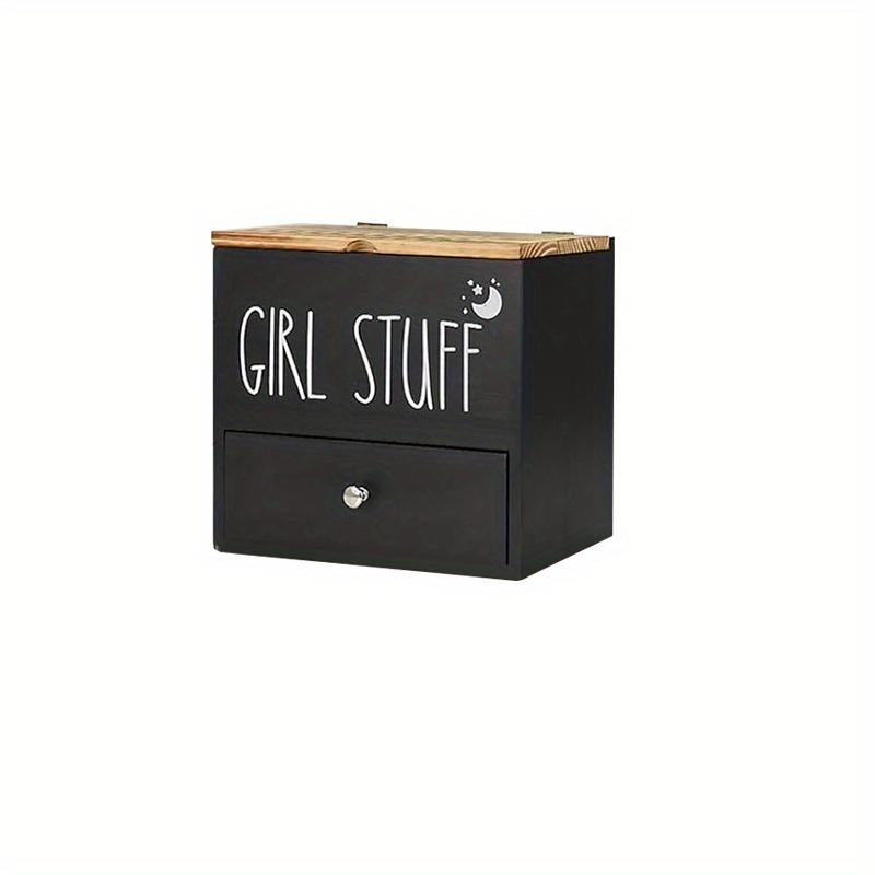 

1 шт. Гигиеническая коробка-держатель для хранения тампонов с выдвижным ящиком для ванной комнаты и спальни, деревянная коробка для хранения женских товаров с ящиком и крышкой. чёрный