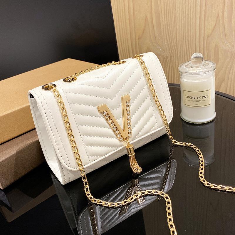 Retro fashion versatile shoulder women's bag twill fringed diamond decorative small square bag