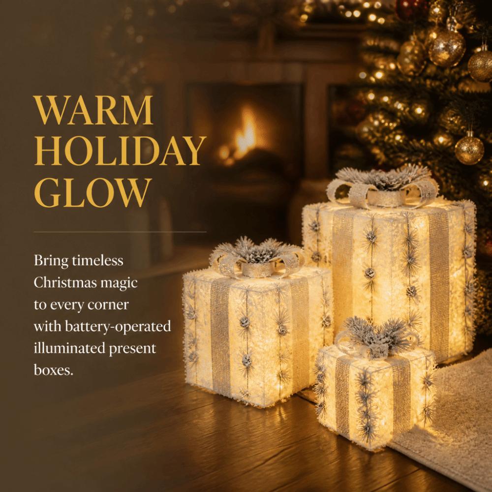 3pcs Versatile Christmas Glowing Gift Box Lightweight Lighted Gift Boxes Xmas Home Tree Party