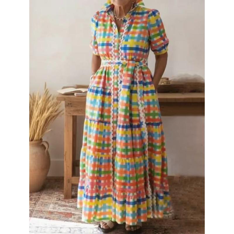 Стильное клетчатое платье контрастных цветов XS