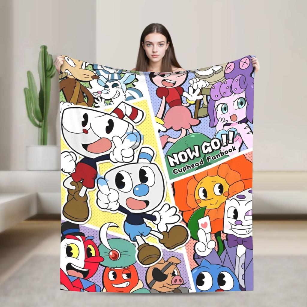 Cuphead cartoon Flannel Blankets Super Warm Throw Blanket for Couch Chair Camping Fashion Bedspread Sofa Bed Cover