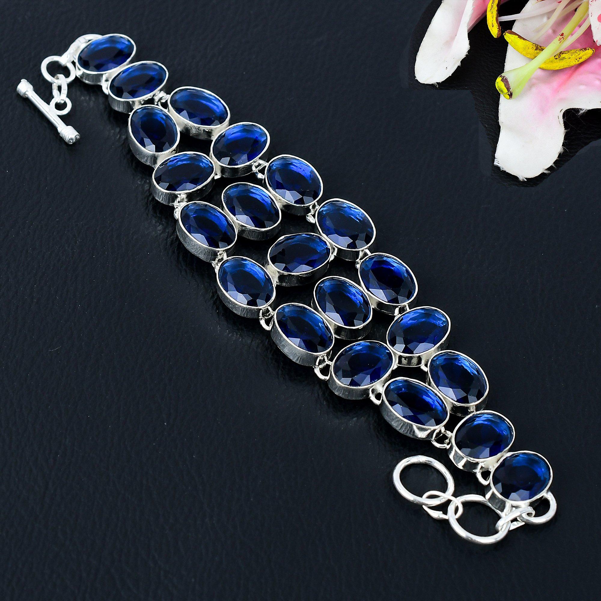 

London Blue Topaz Gemstone Handmade 925 Sterling Silver Bracelet 7-8 KG-368