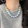 Vintage 16Mm Large Granular High Quality Blue Grey Green Artificial Crystal Pearl Necklace Clavicle