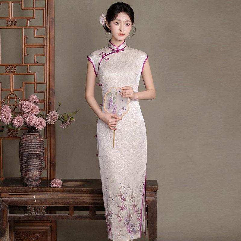 Modern Chinese-Inspired Sleeveless Long Cheongsam Dress Women 2026 Vintage Style With Stand Collar Medium