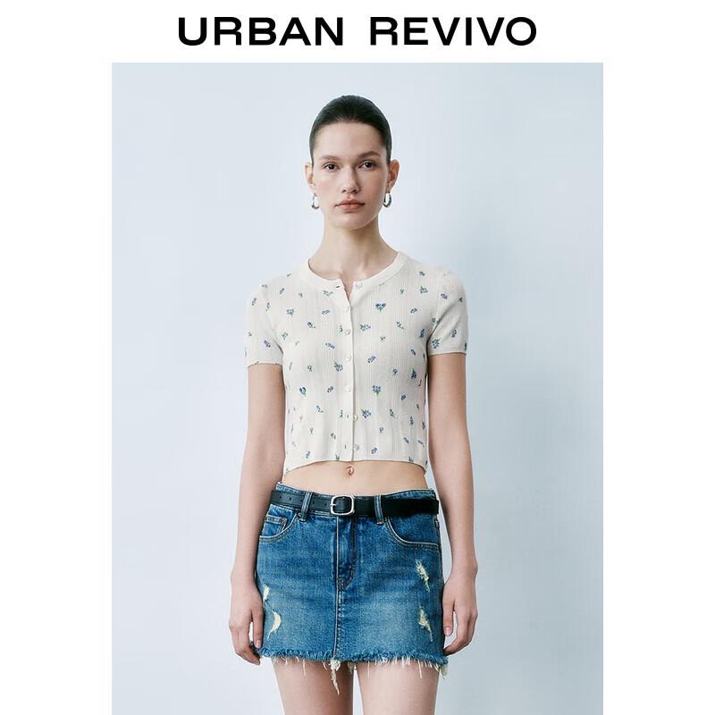 

Женский вязаный кардиган с коротким рукавом, цветочным принтом и цветными блоками L