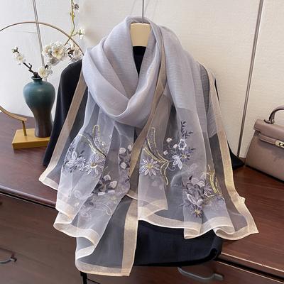 New Silk Wool Scarf Air-conditioned Room Shawl Exterior Embroidery for Women's Spring and Autumn Neck Protection Chinese Style Embroidered Silk Scarf