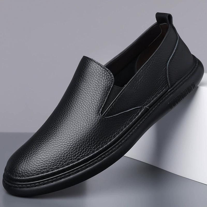 Mens Leather Shoes Slip On Soft Loafers Non Slip Breathable Driving Flats Spring Walking Office Work Shoes Mocassin Homme