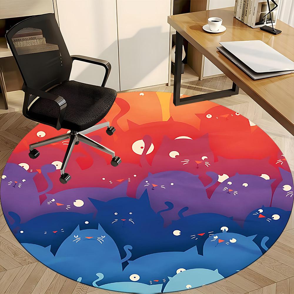 1PC Cats Night Colorful Office Round Area Rug, Mat Suitable For Office, Under Office Chairs Bedroom Living Room Home Decor, Room Deco