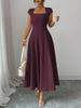European & American Style Women's Square Neck Short Sleeve Long Dress